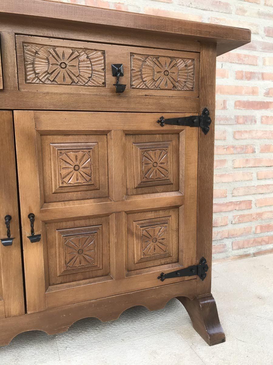 Spanish Carved Dark Walnut Tuscan 2 Drawer Credenza, 1940s photo buy