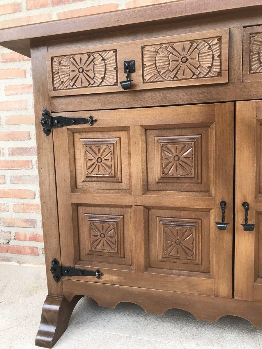 photo furniture Spanish Carved Dark Walnut Tuscan 2 Drawer Credenza, 1940s
