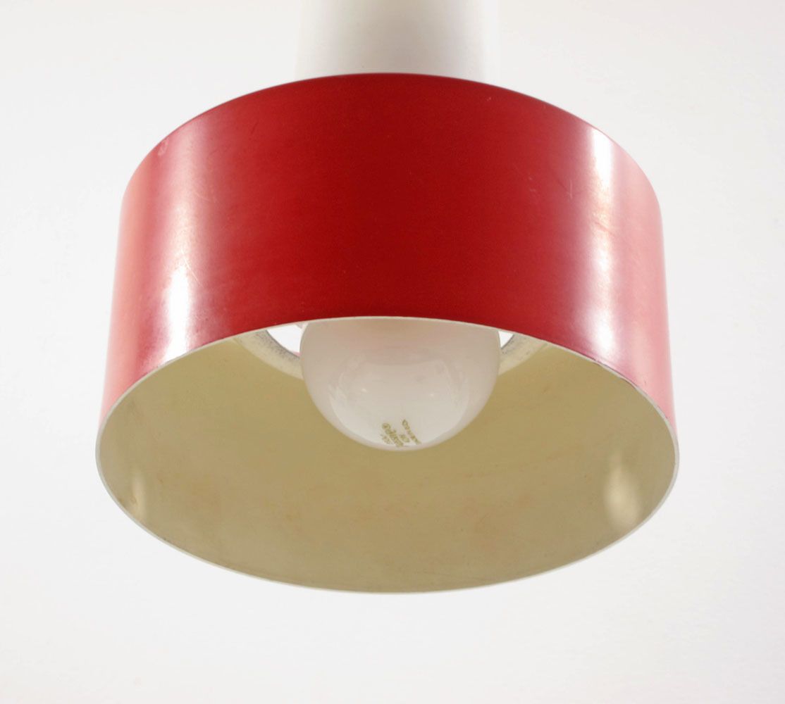 Philips Louis Kalff Mid Century Hanglamp In Rood En Wit photo furniture