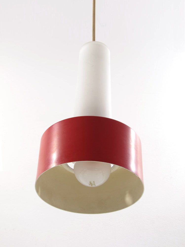 Philips Louis Kalff Mid Century Hanglamp In Rood En Wit photo for sale