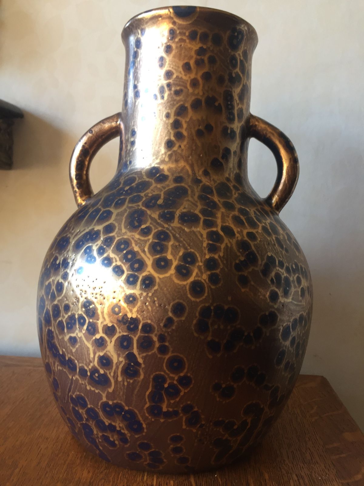 Art Deco Large Vase By Leon Pointu, France With Gold Spattered Glaze C1920