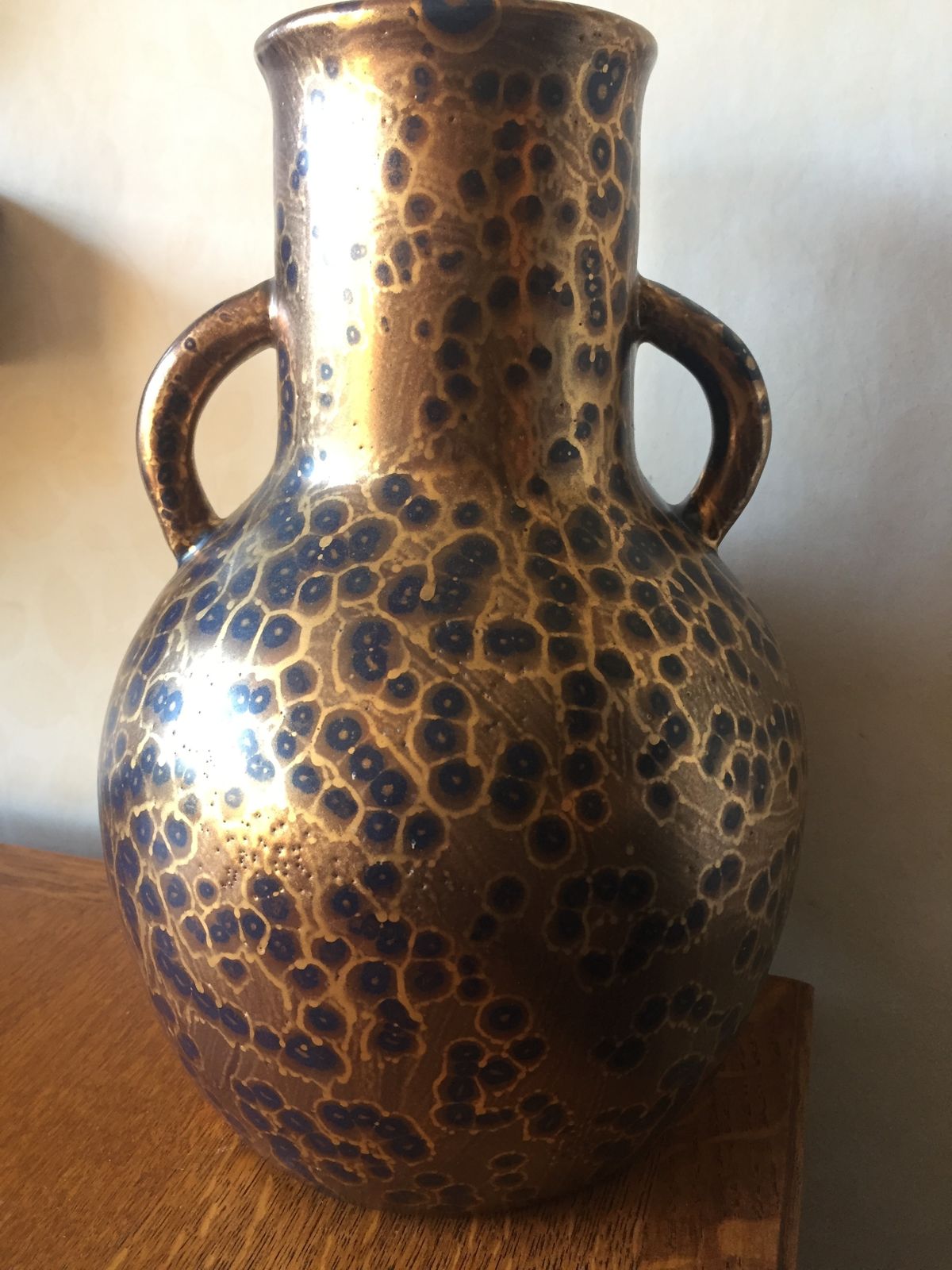 Art Deco Large Vase By Leon Pointu, France With Gold Spattered Glaze C1920 photo buy