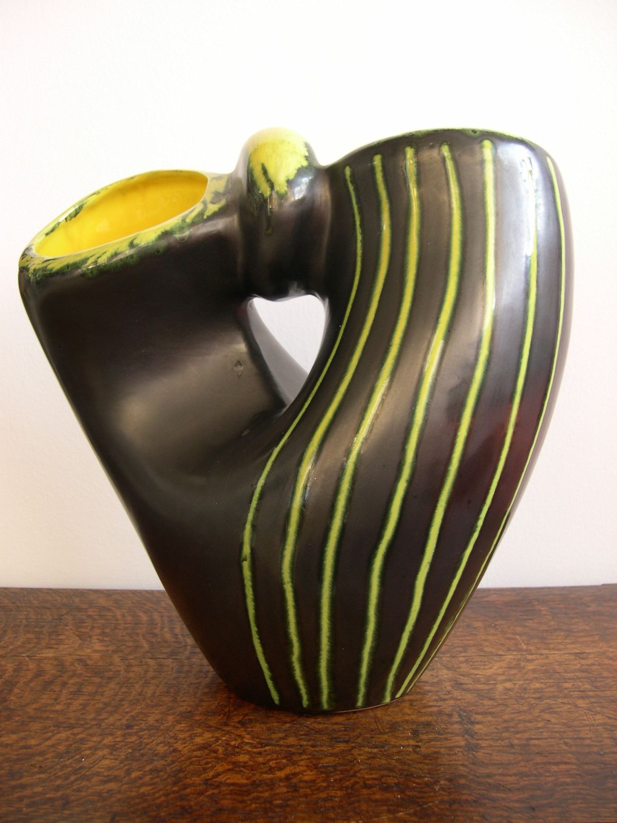 French Ceramic Vase In Bicolour Glazes By Revernay, Vallauris C.1950
