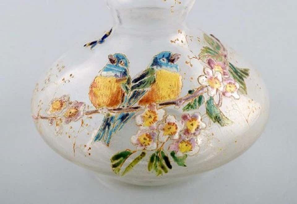 Legras, France, Carafe With Hand Painted Enamel Decoration In Art Glass photo for sale