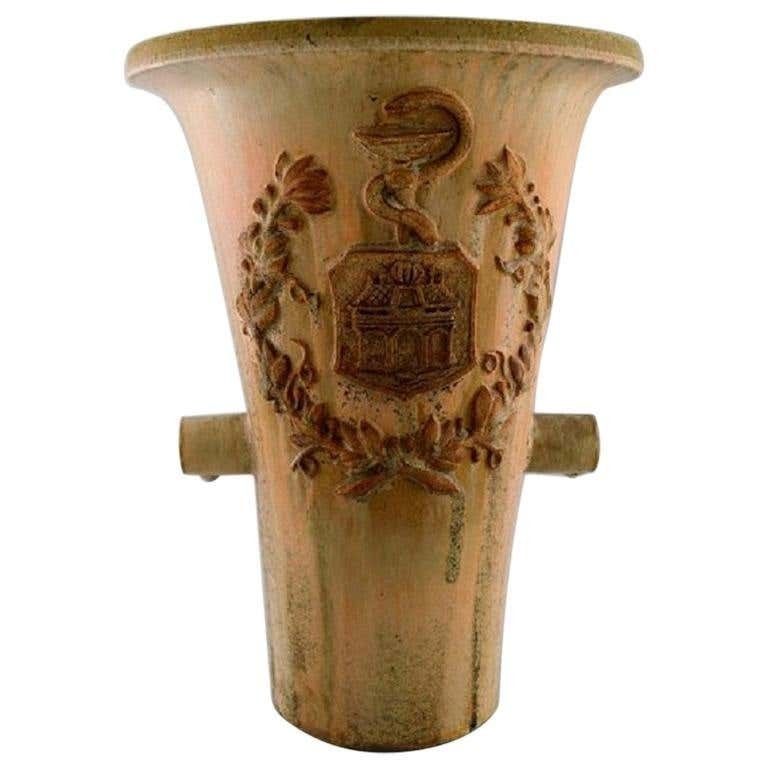 Colossal Arne Bang Unique Vase In Glazed Ceramics, With Rod Of Asclepius