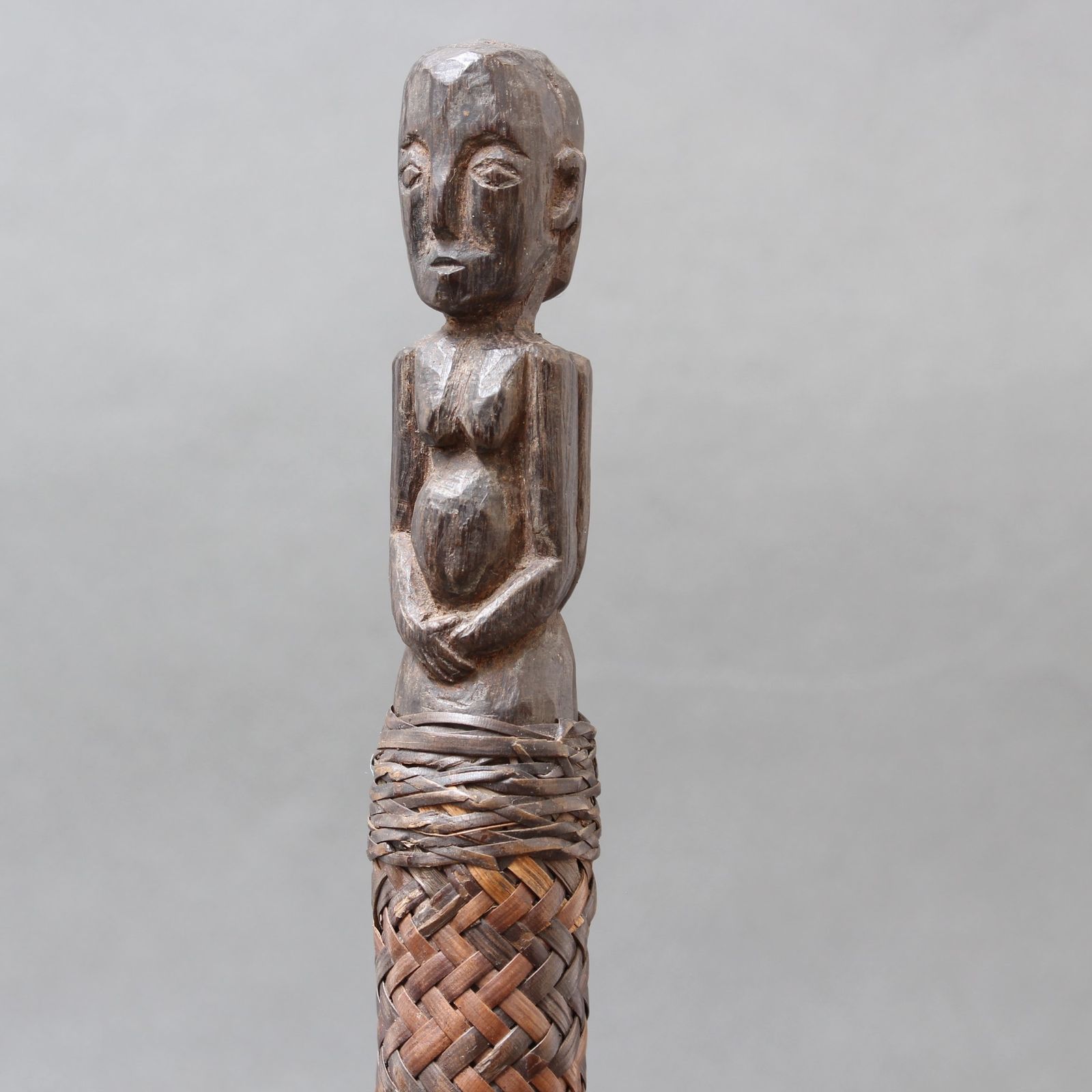 Carved Wooden Ancestor Sculpture With Rattan Body From Borneo (Circa 1960s) photo vintage