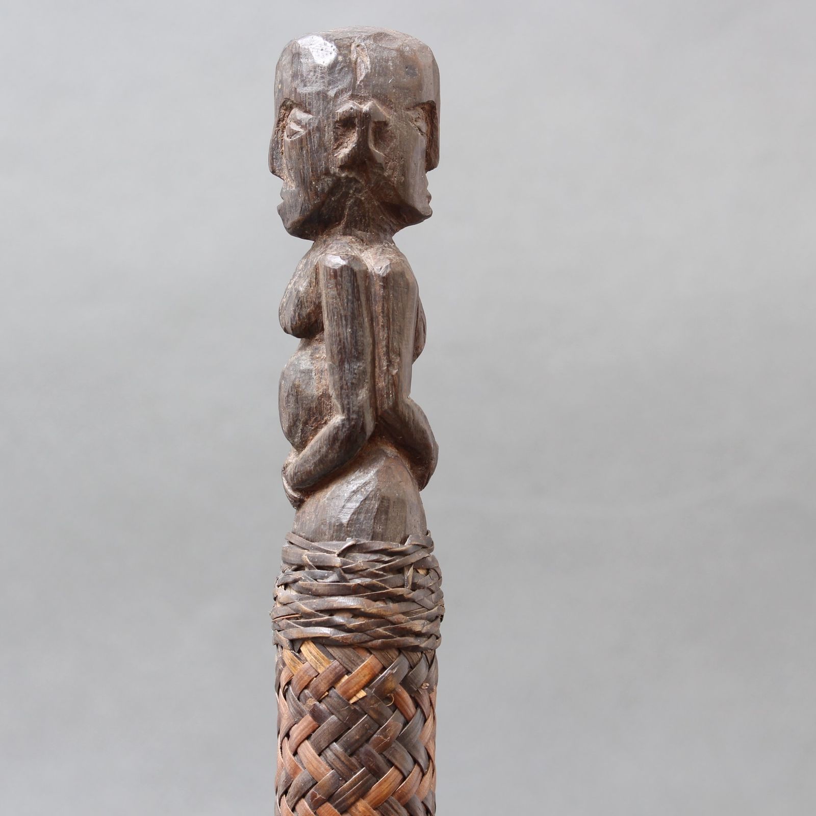 photo for sale Carved Wooden Ancestor Sculpture With Rattan Body From Borneo (Circa 1960s)