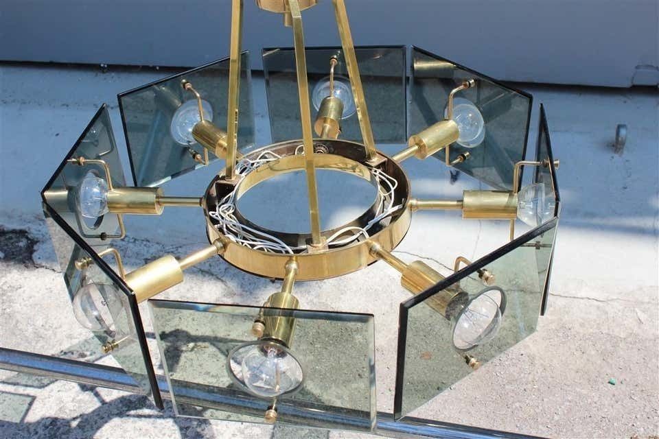 Round Gino Paroldo Midcentury Italian Chandelier Fontana Arte Style 1950s Brass photo Lighting