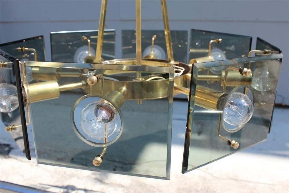 Round Gino Paroldo Midcentury Italian Chandelier Fontana Arte Style 1950s Brass photo vinterior