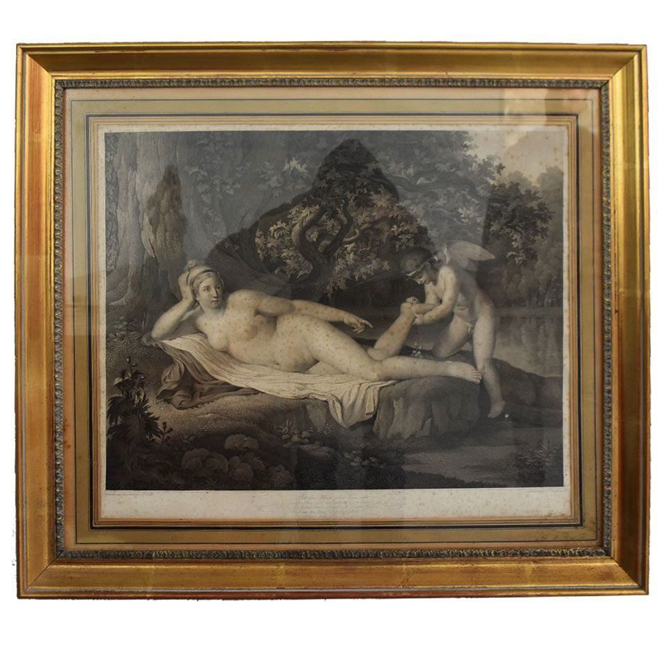 Young Olympia And Cupid Old Engraving Xi Xth Century