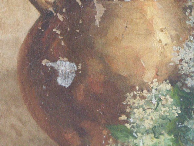Oil On Canvas Unsigned Still Life Teapot And Flowers photo for sale