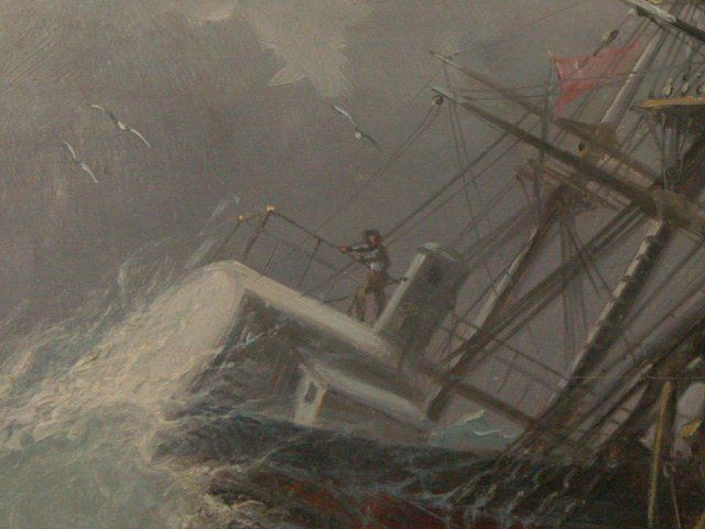 Boat In Marine Storm In Oil On Panel By Julien (81,5x51) photo vinterior