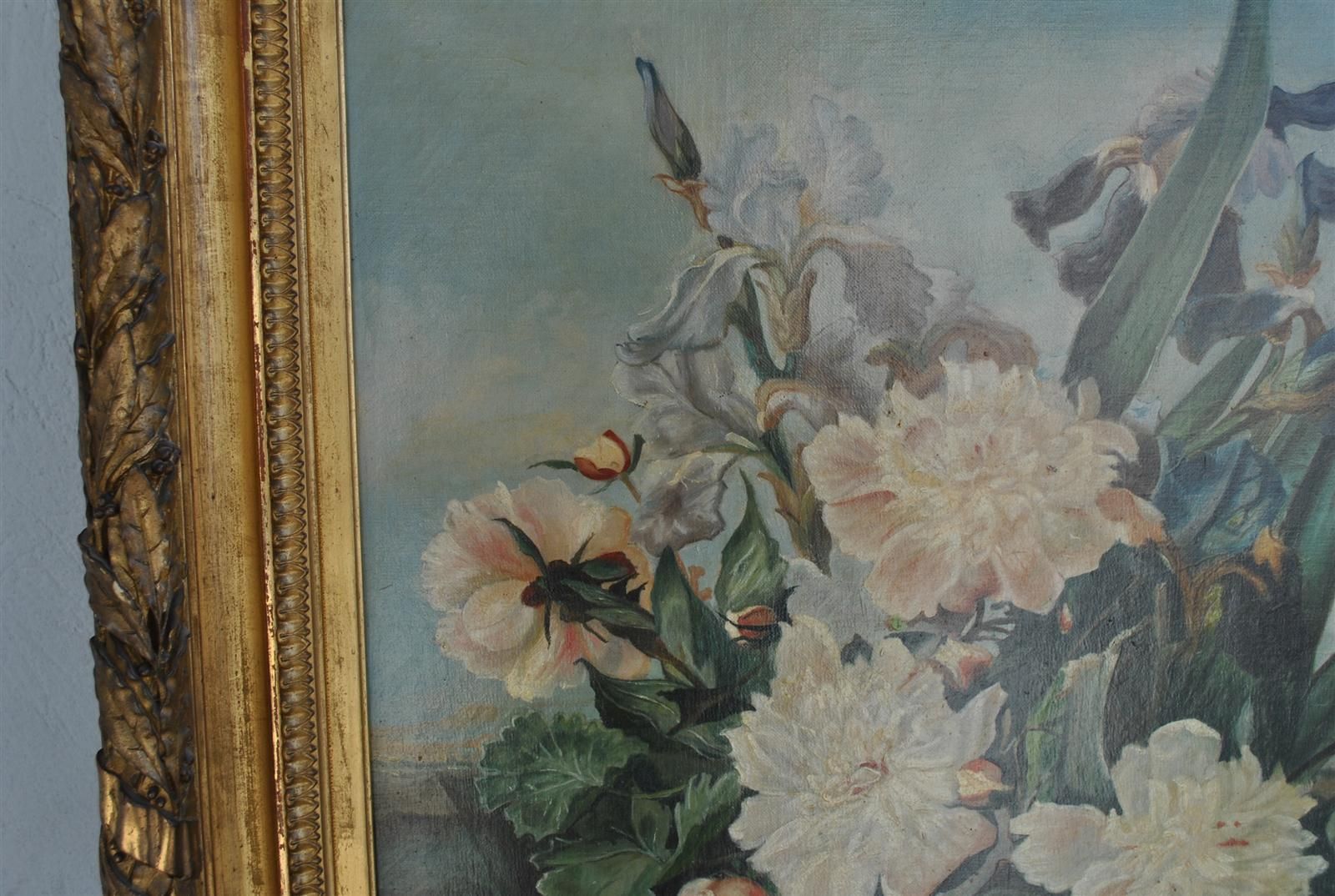 Oil Painting Landscape Bouquet Of Flowers Late 19th Century 2 photo for sale