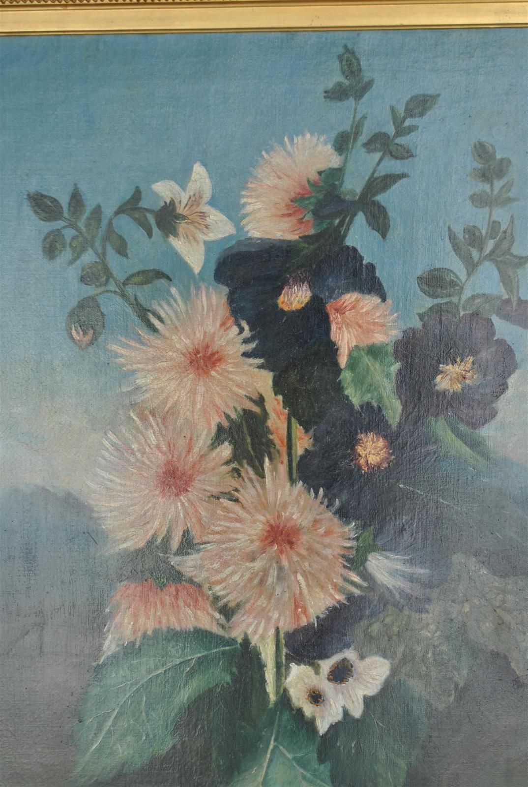 photo for sale Oil Painting Landscape Bouquet Of Flowers Late 19th Century