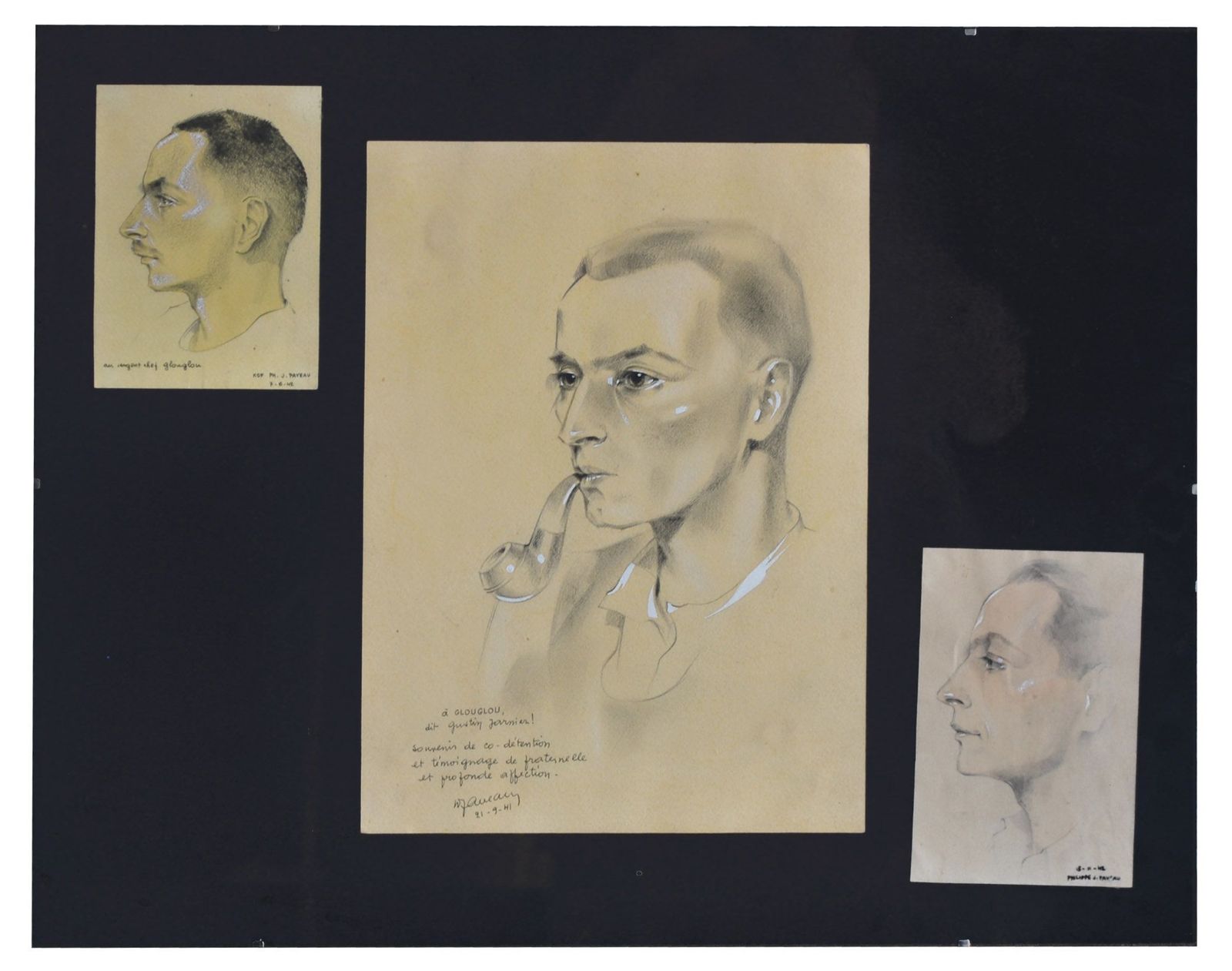 Drawing Of Wwii Prisoner In Charcoal Portrait Signed Paveau
