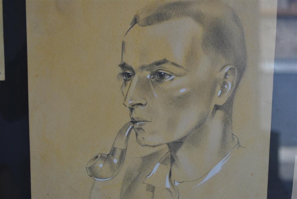 Drawing Of Wwii Prisoner In Charcoal Portrait Signed Paveau photo furniture