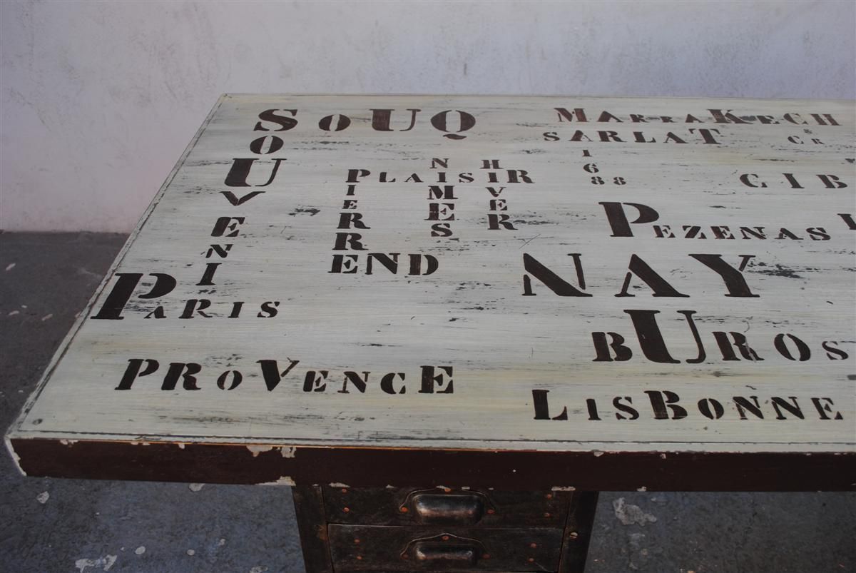 Brushed Iron Industrial Style Desk And Poached Inscriptions photo Furniture