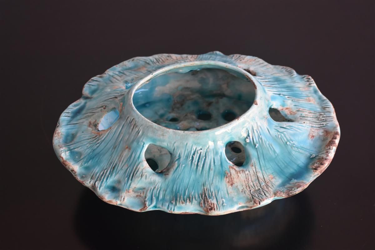 1940s Blue Glazed Ceramic Flowerpot photo furniture