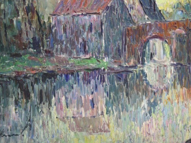 Bridge Over Water Oil On Canvas Signed Kiraval X Xth Oil Painting On Canvas Signed Kiraval X Xth 5 Probably 40/50 Years Representing A Landscape Of Dimen photo buy