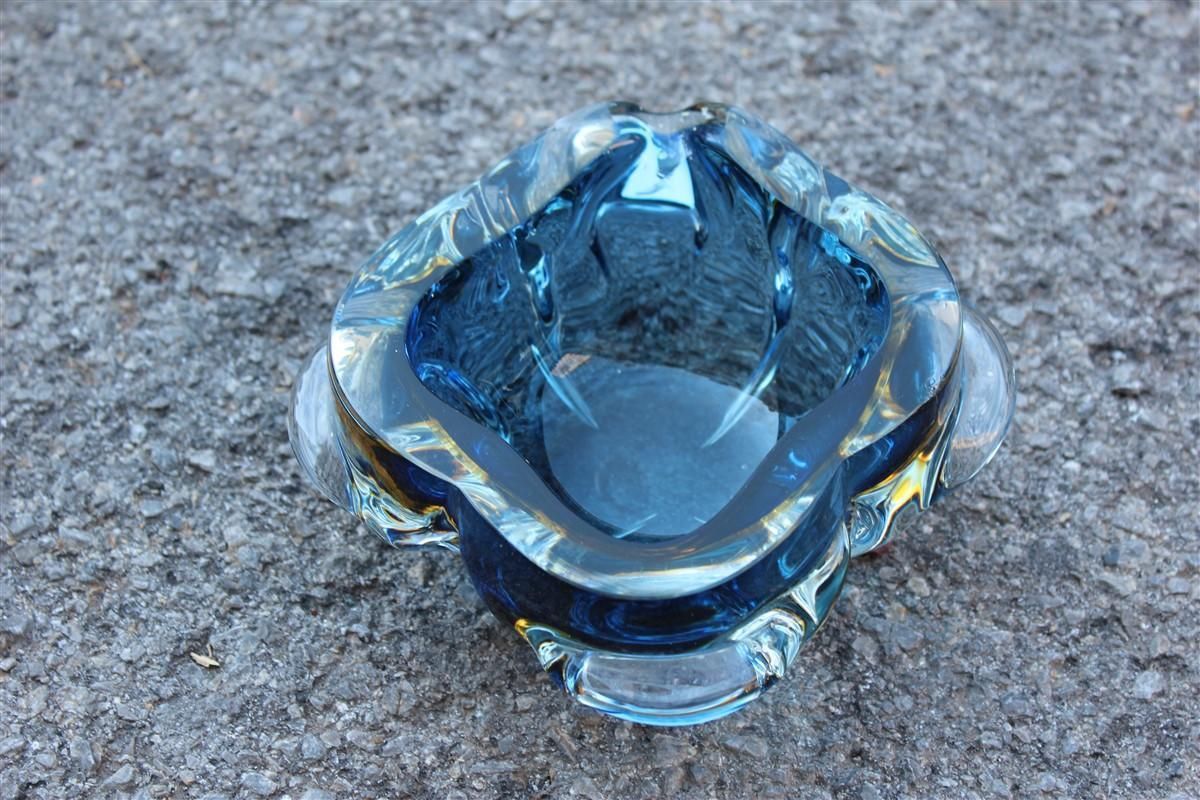 Murano Seguso Blu Bowl Italian Design 1960 Quatrefoil Ashtray photo for sale