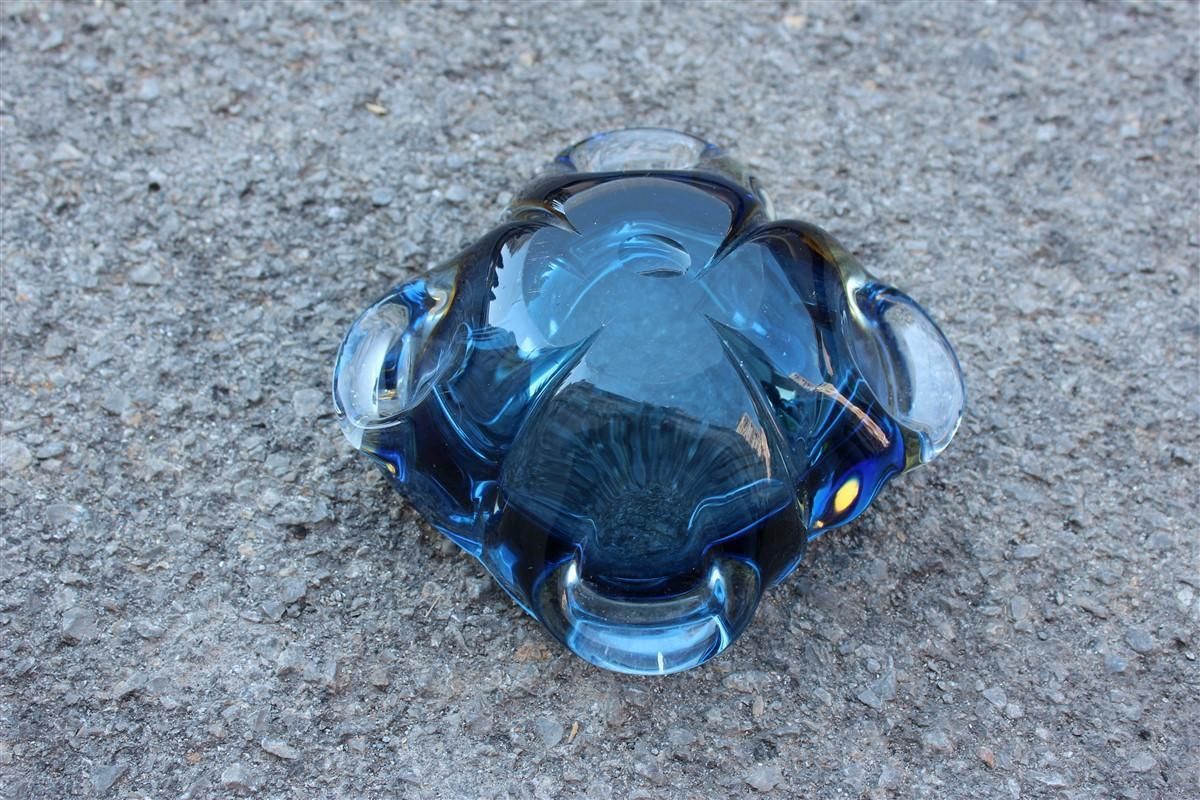 Murano Seguso Blu Bowl Italian Design 1960 Quatrefoil Ashtray photo vinterior