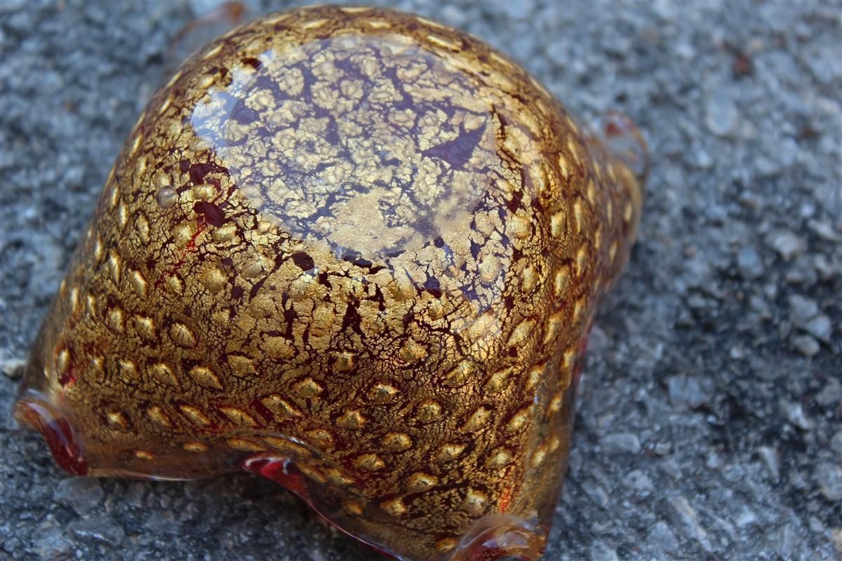 Seguso Mid Century Bowl Red Ruby Gold Dust Bubbles Inside 1950s photo Home Decor
