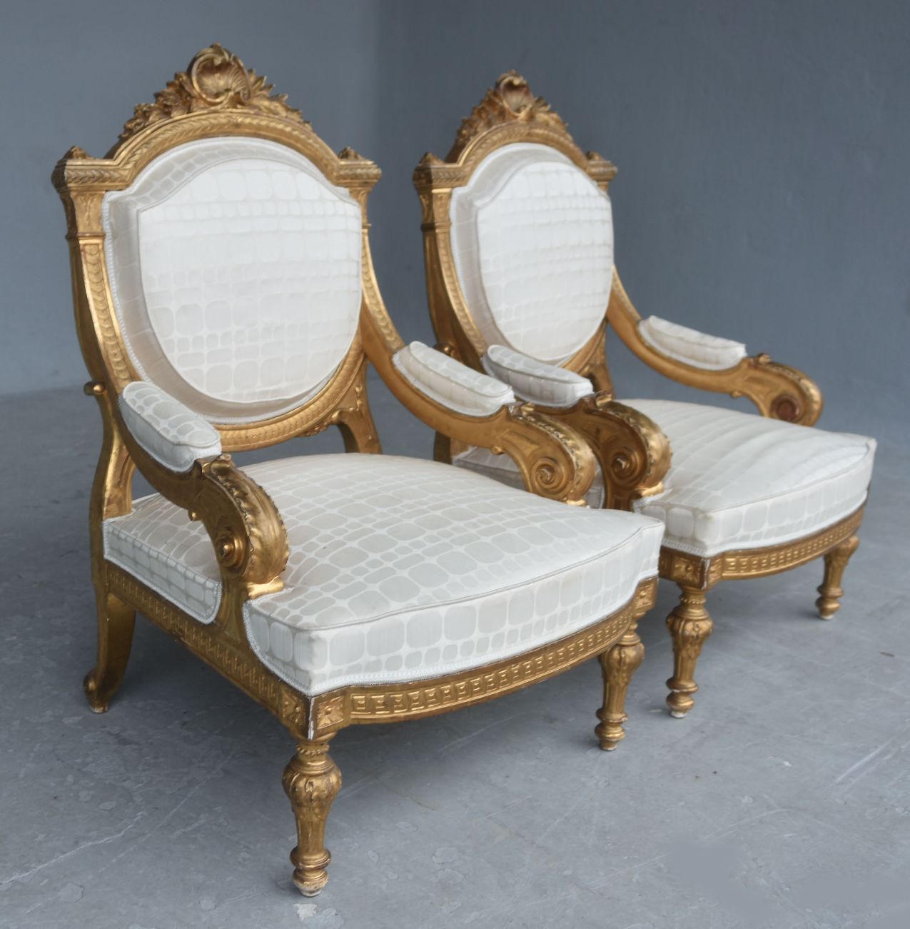 Pair Of Louis XVI Style Low Armchairs In Gilded Wood, Napoleon III Period, Xi Xth photo furniture