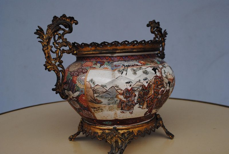 Cachepot Satsuma Old Japan Bronze Mount photo furniture