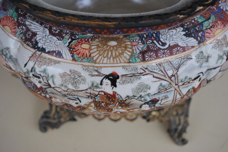photo vintage Cachepot Satsuma Old Japan Bronze Mount