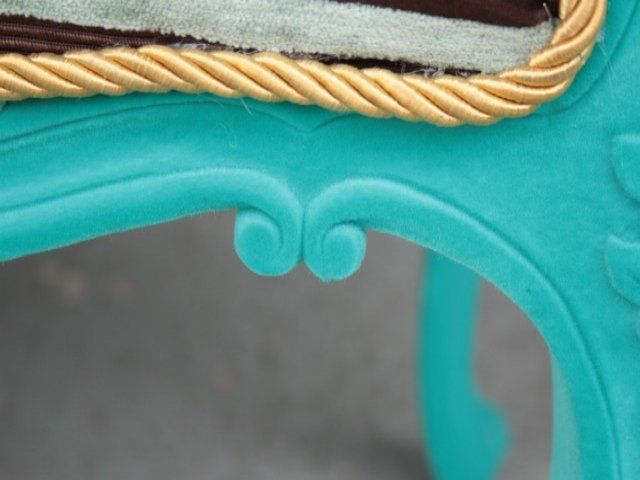 photo furniture Decorative Bench Louis XV Style Flocked Cyan