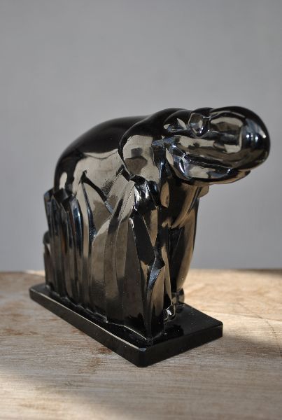 Statuette Elephant Black Glass Knight For Baccarat Horn Raised photo furniture