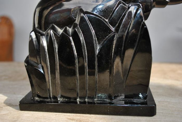 Statuette Elephant Black Glass Knight For Baccarat Horn Raised photo 949.0