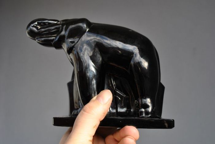 Statuette Elephant Black Glass Knight For Baccarat Horn Raised photo vinterior
