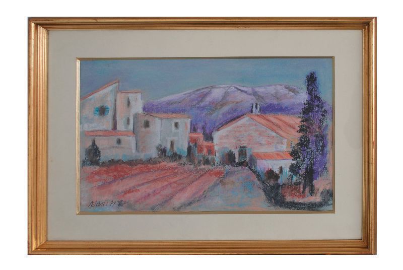 Pastel Landscape Drawing Dated 1987 Signed Martin