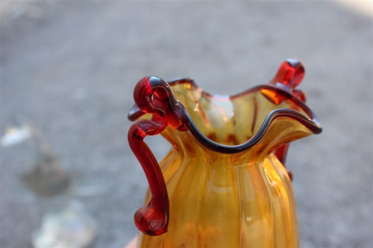 photo furniture Yellow And Red Blown Murano Glass Vase 1950 Art Nouveau Italian Design