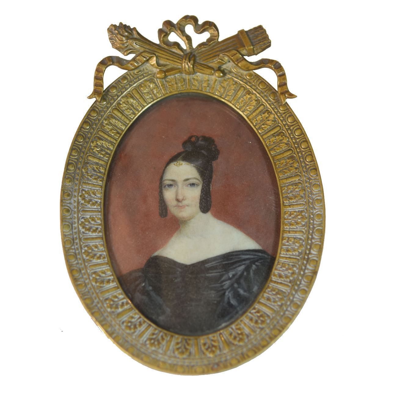 Miniature On Ivory By Louis François Aubry Portrait Of Woman In Black With Diadem