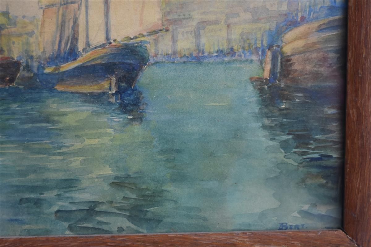 Boats Entering Old Port Of Marseille Signed Bert Early Twentieth photo Art