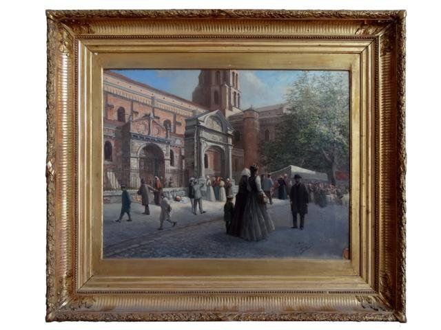 Painting Xi Xth Church Saint Sernin Toulouse Dated 1892