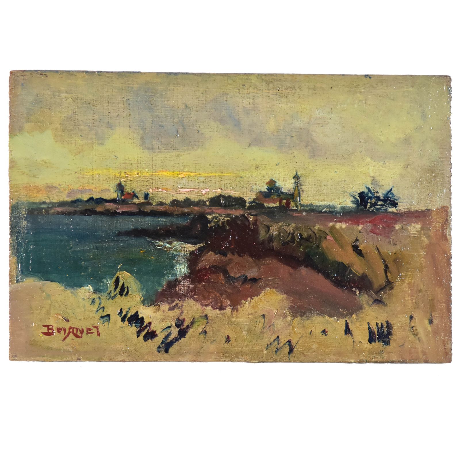 Small Village By The Water "French School By Charles Bousquet