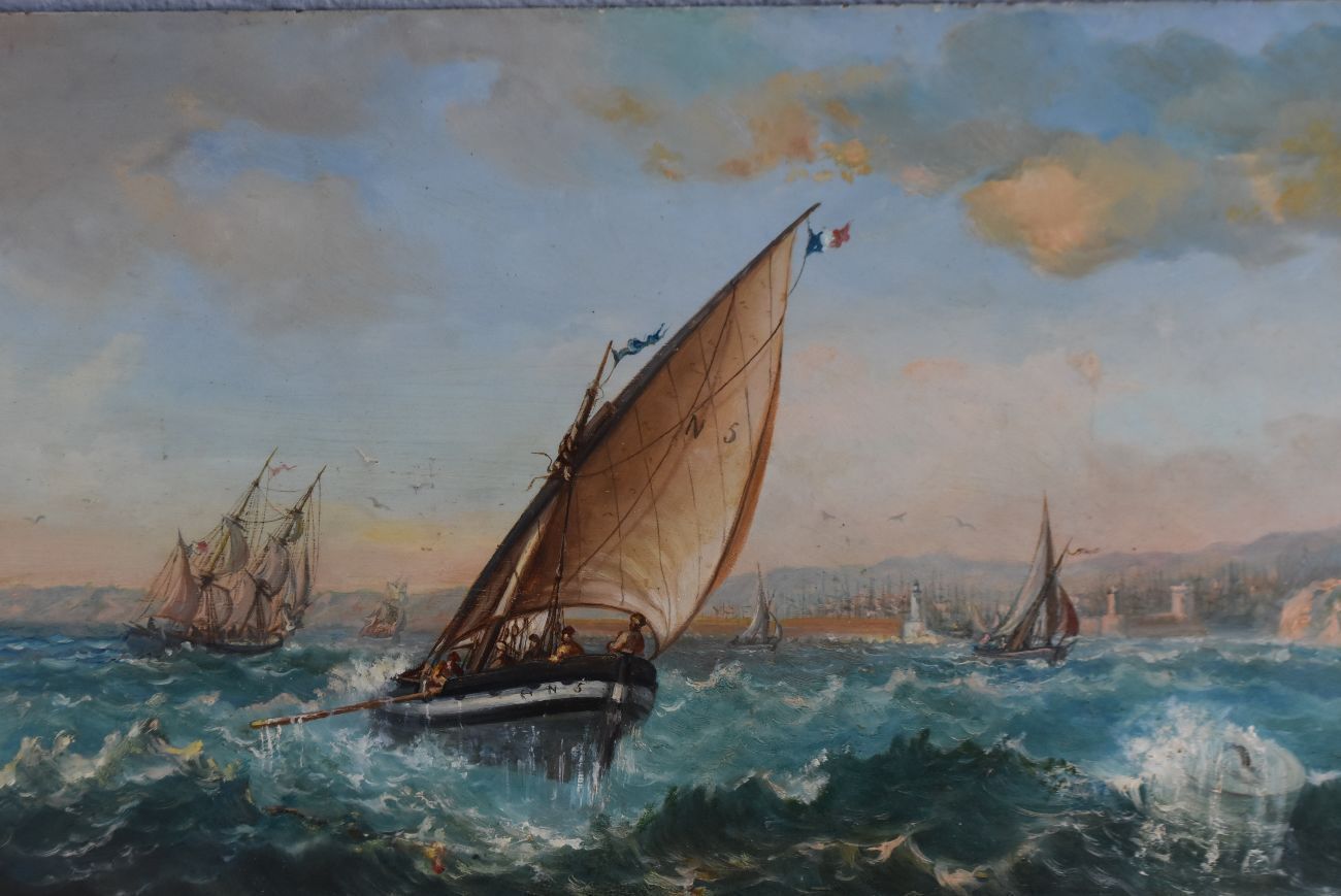 Boat And Marine Crew In Oil Late Xi Xth Ab Monogram photo furniture