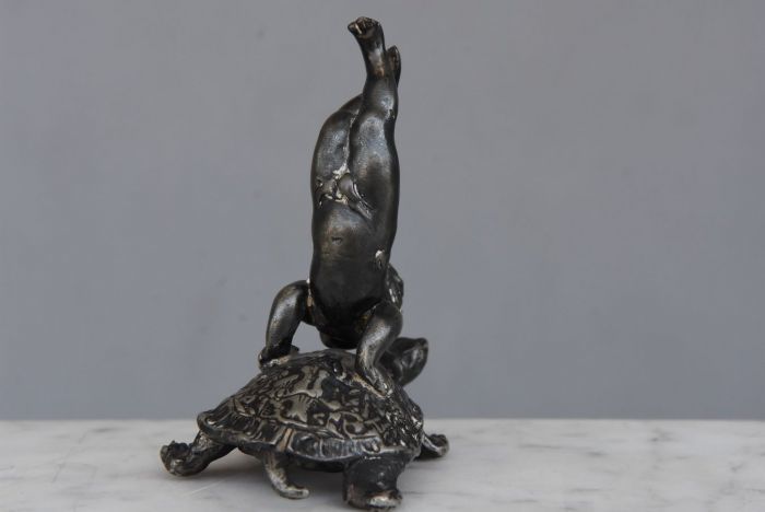 Bronze With Acrobat Child On A Xi Xth Turtle photo for sale