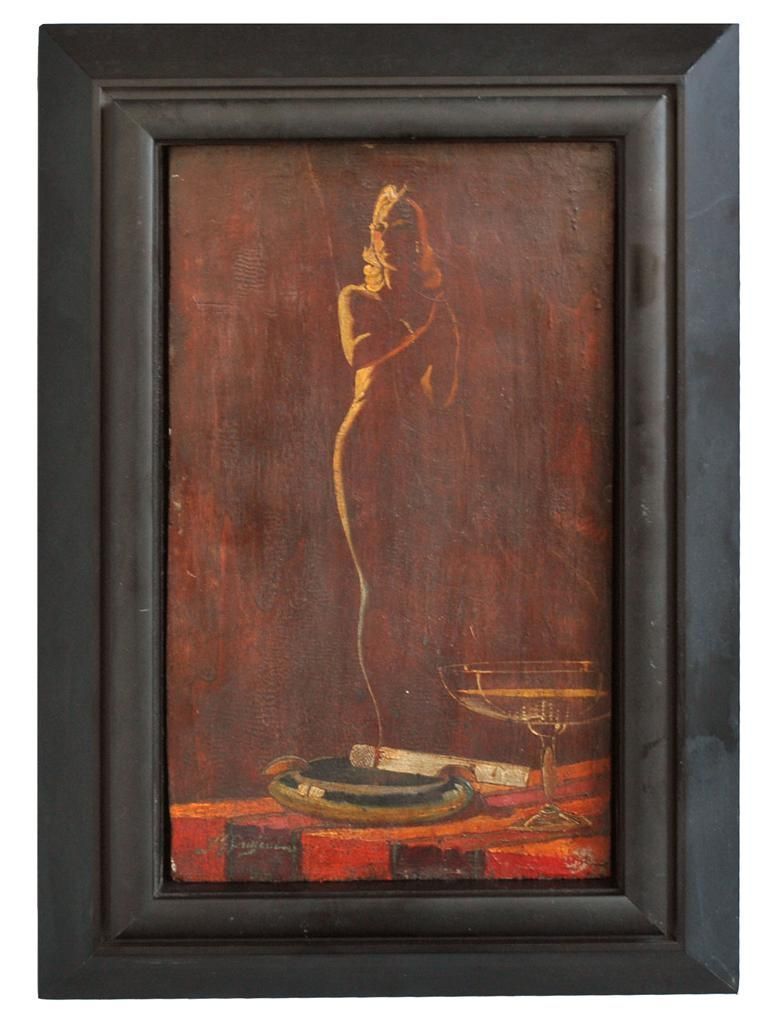 Twentieth Painting On Wood In Illegible Signature Silhouette
