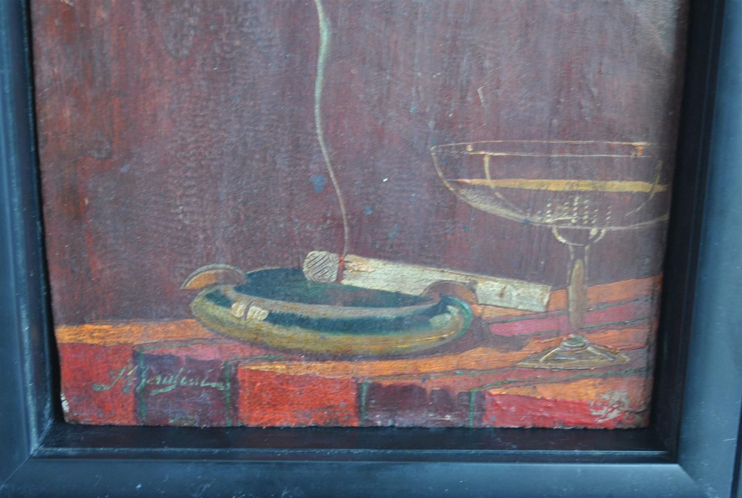 Twentieth Painting On Wood In Illegible Signature Silhouette photo for sale