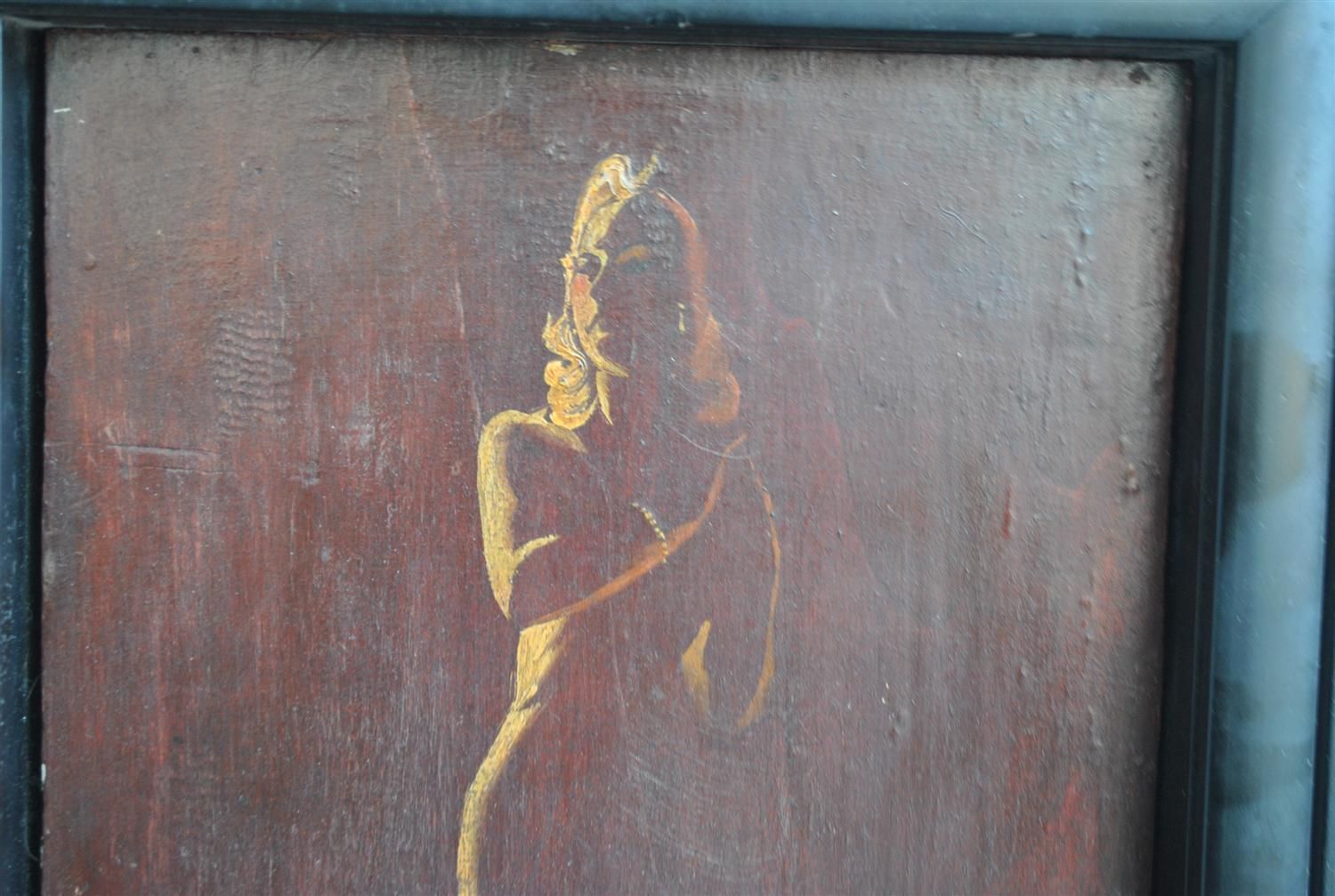Twentieth Painting On Wood In Illegible Signature Silhouette photo 928.0