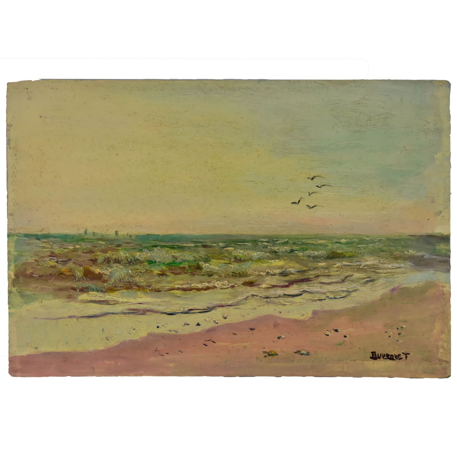 Beach With Sea Birds "French School By Charles Bousquet