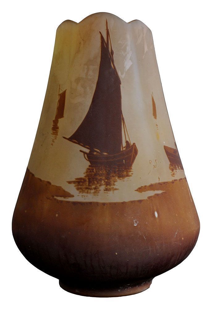 Art Nouveau Glass Paste Vase Emile Gallé 1900 With Boats