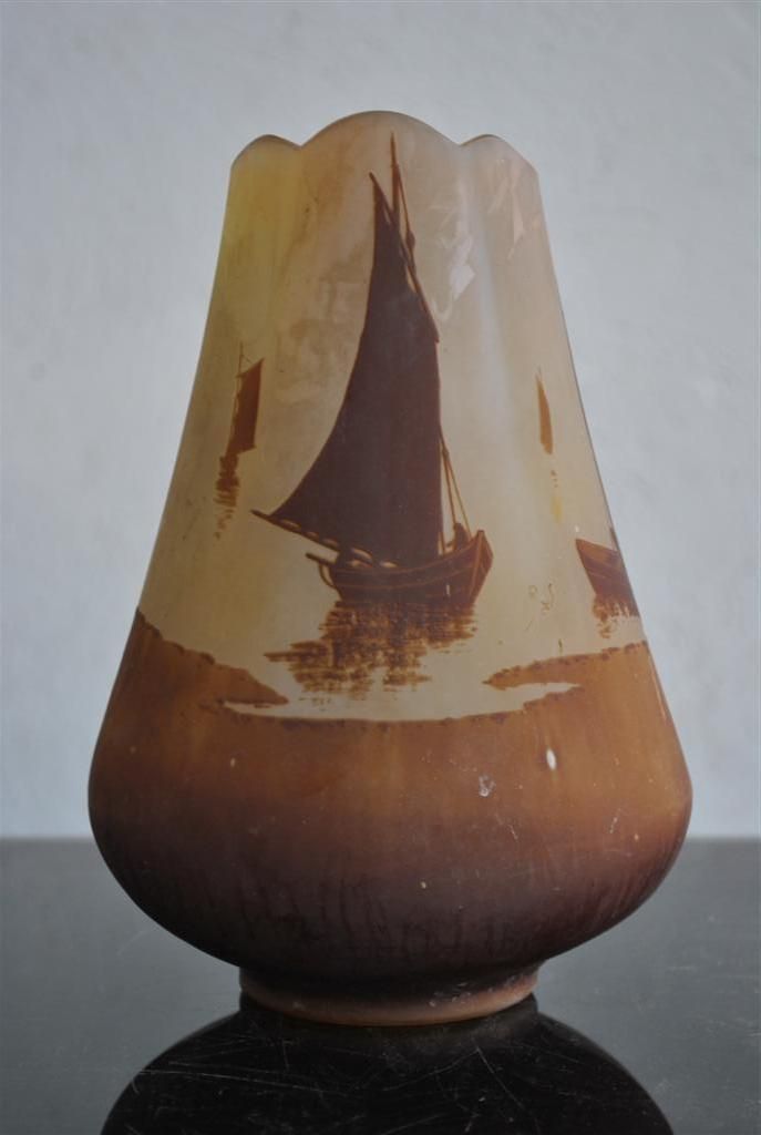 Art Nouveau Glass Paste Vase Emile Gallé 1900 With Boats photo Home Decor