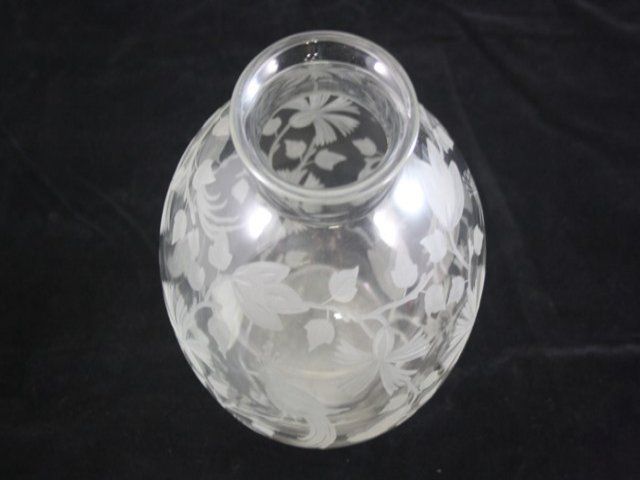 Kaza France Vase In Glass Engraved With Flowers photo vintage