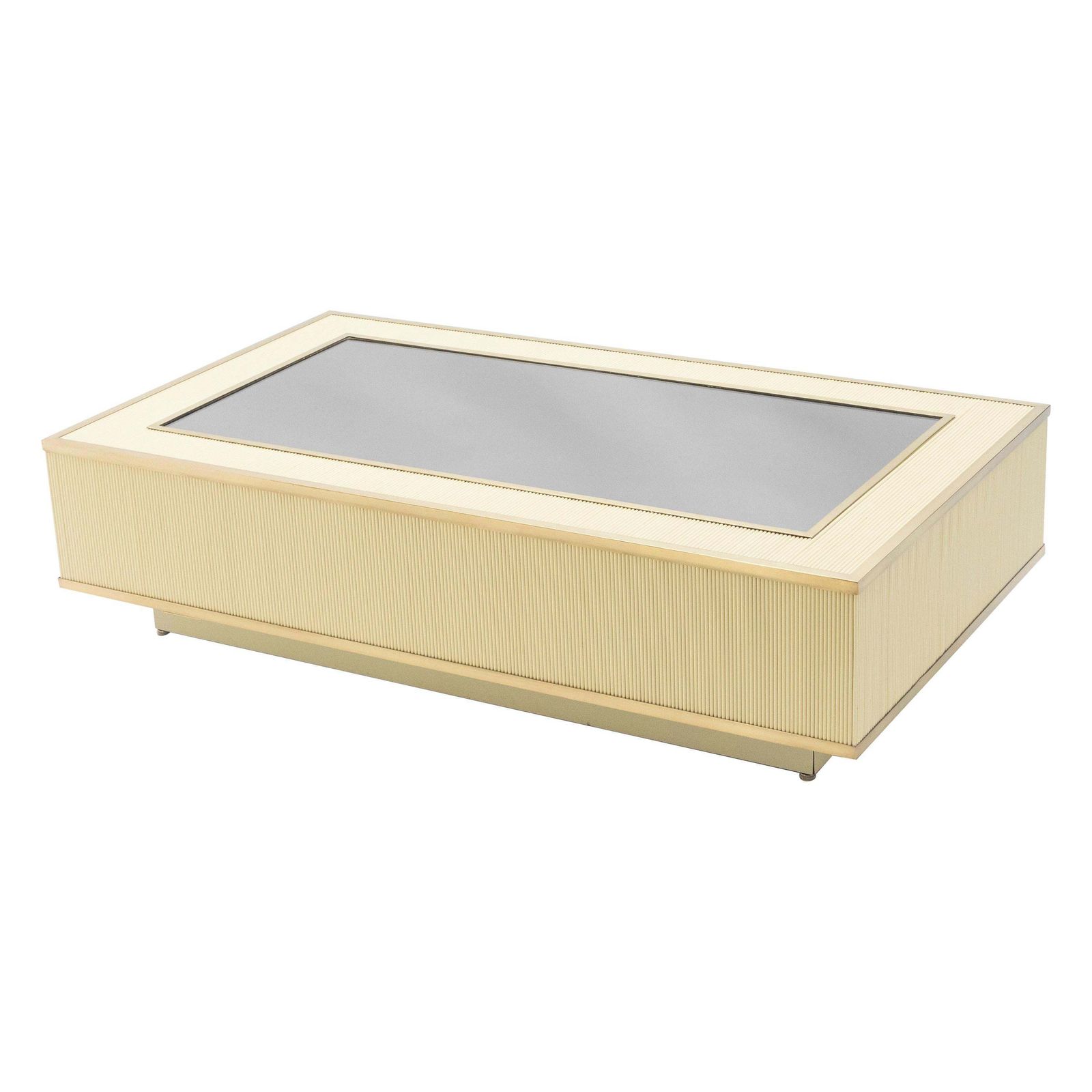 Table basse italienne Tommaso Barbi en faux bambou et laiton, plateau en miroir, années 1970