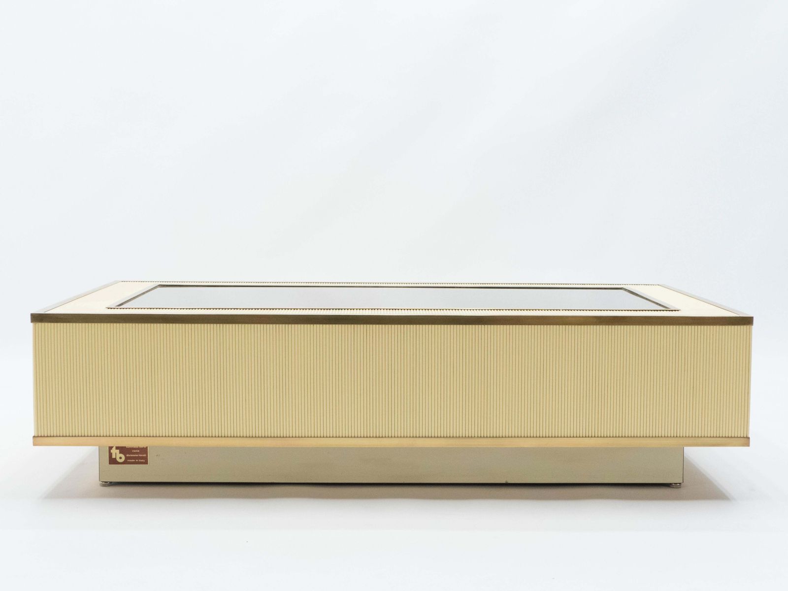 Italian Tommaso Barbi Faux Bamboo Brass Mirrored Coffee Table, 1970s photo Furniture